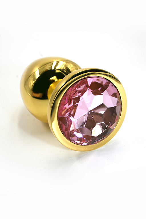 Золотая анальная пробка с нежно-розовым кристаллом (Medium)