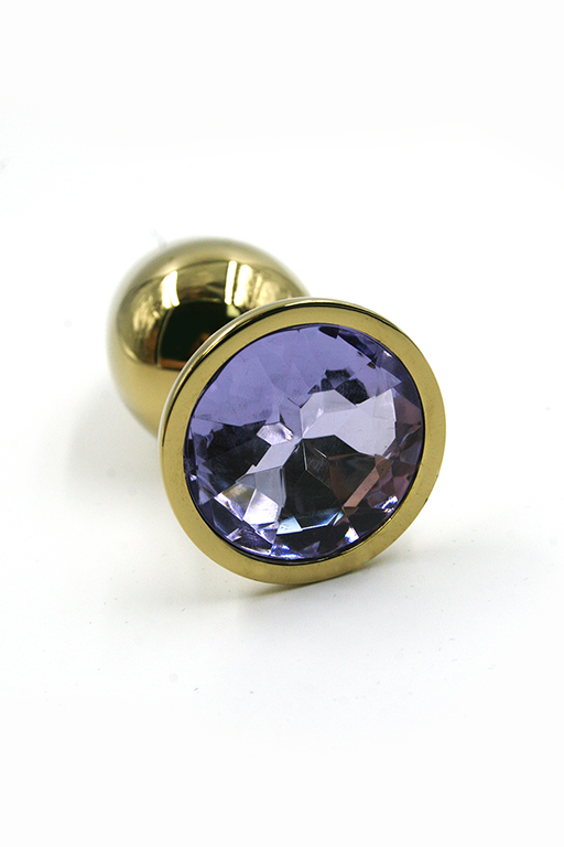 Золотая анальная пробка с нежно-фиолетовым кристаллом (Medium)