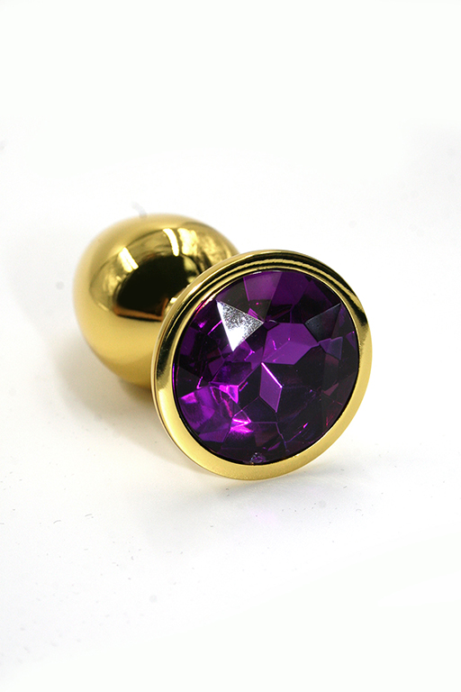 Золотистая анальная пробка с ярко-фиолетовым кристаллом (Small)