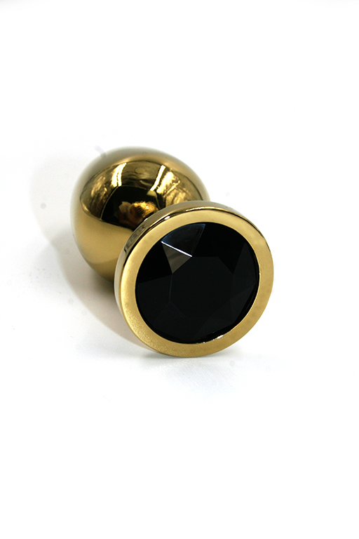 Золотой анальная пробка с черным кристаллом (Small)