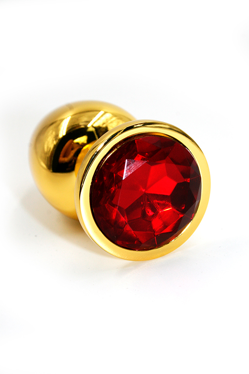 Золотистая анальная пробка с ярко-красным кристаллом (Small)