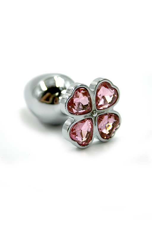 Серебряная анальная пробка с нежно-розовыми кристаллами в форме цветка (Small)