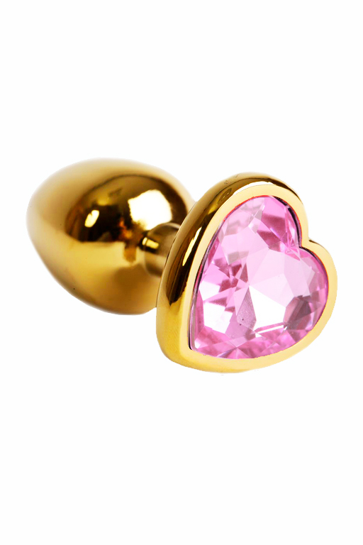 Золотая анальная пробка с нежно-розовым кристаллом в форме сердца (Small)