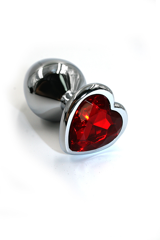 Серебряная анальная пробка из алюминия с ярко-красным кристаллом в форме сердца (Small)