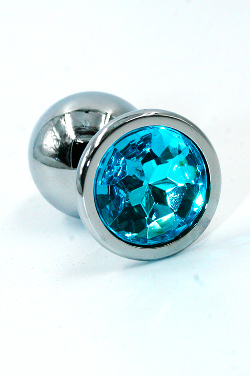 Серебряная анальная пробка с ярко-голубым кристаллом (Small)