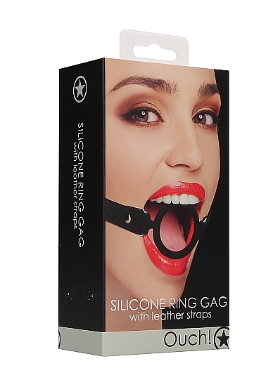 Кляп-кольцо с кожанными ремешками  Silicone Ring Gag - with Leather Straps
